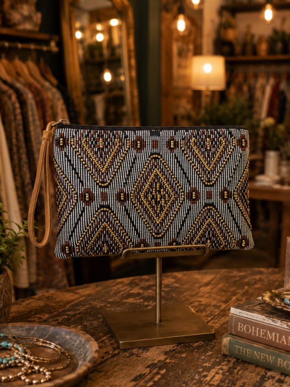 Handmade Beaded Diamond Pattern Clutch